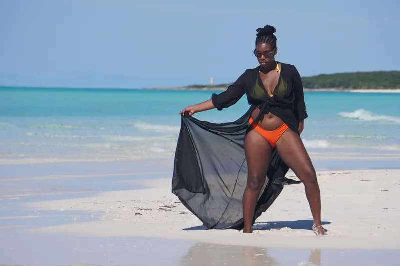 Black Cover-Up & Orange Bikini